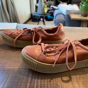 FIEVER Women's Leather Platform Sneakers Deep Salmon 10.5/41